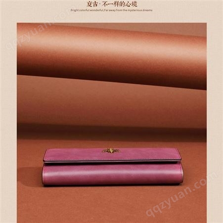 富源女士钱包紫色牛皮长款时尚休闲手拿包多功能大容量优雅复古