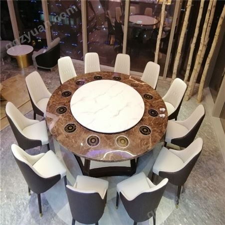 厂家定制电动实木转盘圆桌 新中式酒店餐桌椅 电动大圆桌套装供应