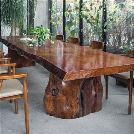 原木桌椅 新中式实木大板茶桌 原木整板自然边大板茶桌