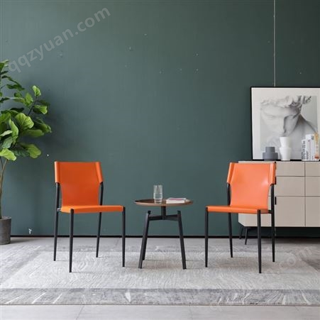 餐椅家用意式极简北欧马鞍皮椅现代简约靠背凳DF-021