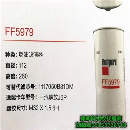 浙江重汽豪沃T7发动机 燃油滤清器FF5969 弗列加滤芯