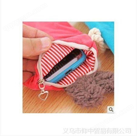 2851 可爱小兔造型绒布面零钱包手机袋多功能收纳小包