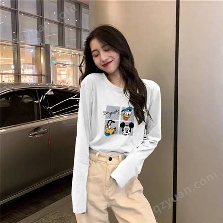 韩国东大门2020秋装新品字母喇叭袖撞色拼接女式长袖T恤卫衣