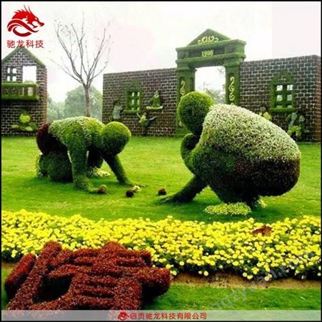 猛犸象绿雕定制仿真动物草雕造型公司内蒙古景观工程植物草堆鲜花雕塑