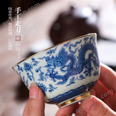 景德镇陶瓷主人杯 仿古釉功夫茶杯客人杯200ml白瓷茶碗品茗杯批发
