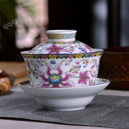 景德镇盖碗珐琅彩茶碗 家用三才碗单个带盖泡茶碗 厂家批发