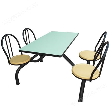 直销飞越FY-M18四人铁靠椅玻璃钢餐桌 孔雀凳餐桌 食堂连体快餐桌 带凳餐桌