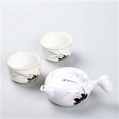 手绘茶具套装 一壶2杯手工茶壶侧把壶茶杯 带干炮台功夫茶具套装