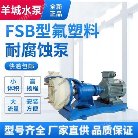 羊城水泵FSB氟塑料腐蚀泵直连卧式离心泵耐酸碱化工泵