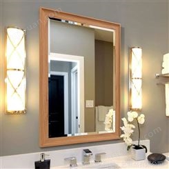 定制欧式边框浴室镜 洗手台梳妆镜 木纹色卫生间壁挂镜子