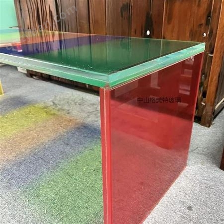 彩色拼接夹胶玻璃桌面简约定制款 异形磨砂钢化玻璃台面
